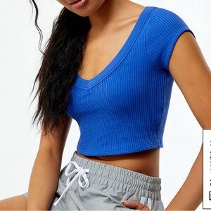 Women's ESTPAC 1980 Blue Waffle Knit Crop Top Size Small